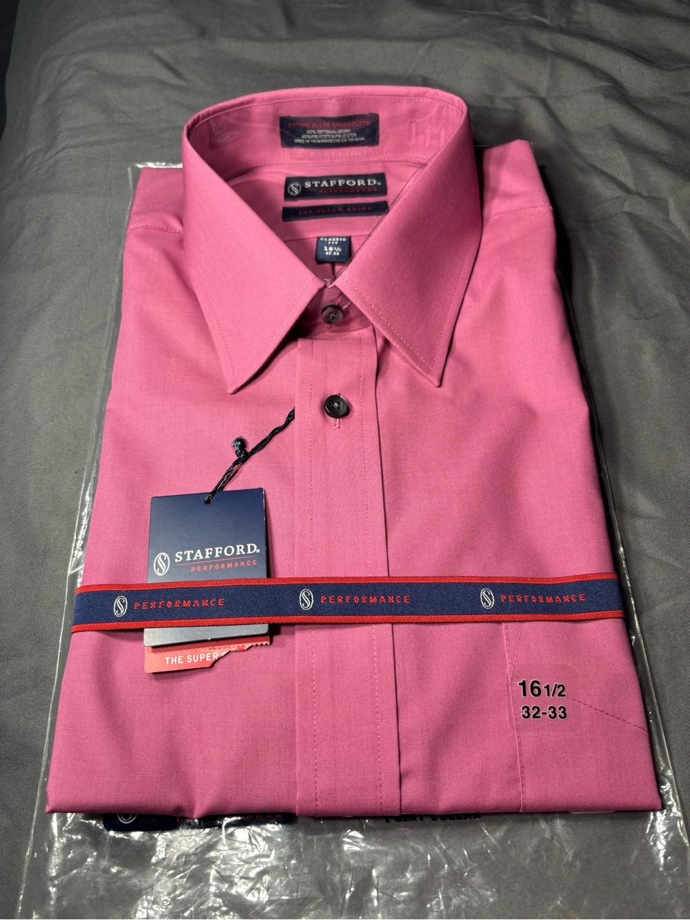 New Stafford Performance Men's Dress Shirt Pink Size 16.5 - 32/33